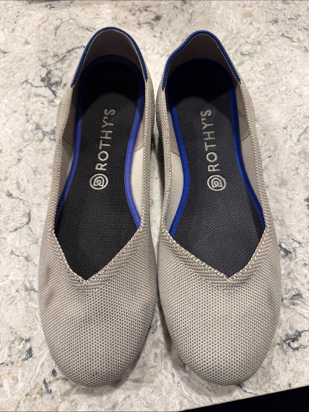 Rothy's Women's Light Beige Knit Ballet Flats with Blue Trim